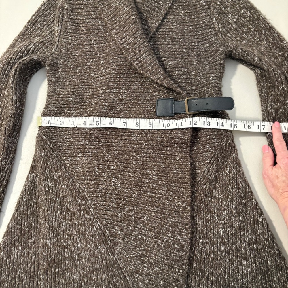 Cache Brown Marled Knit Shawl Collar Cardigan Sweater Side Buckle Wrap Womens M - Picture 5 of 11